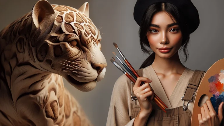 immagine di ragazza artista e leopardo, generata con bing chat